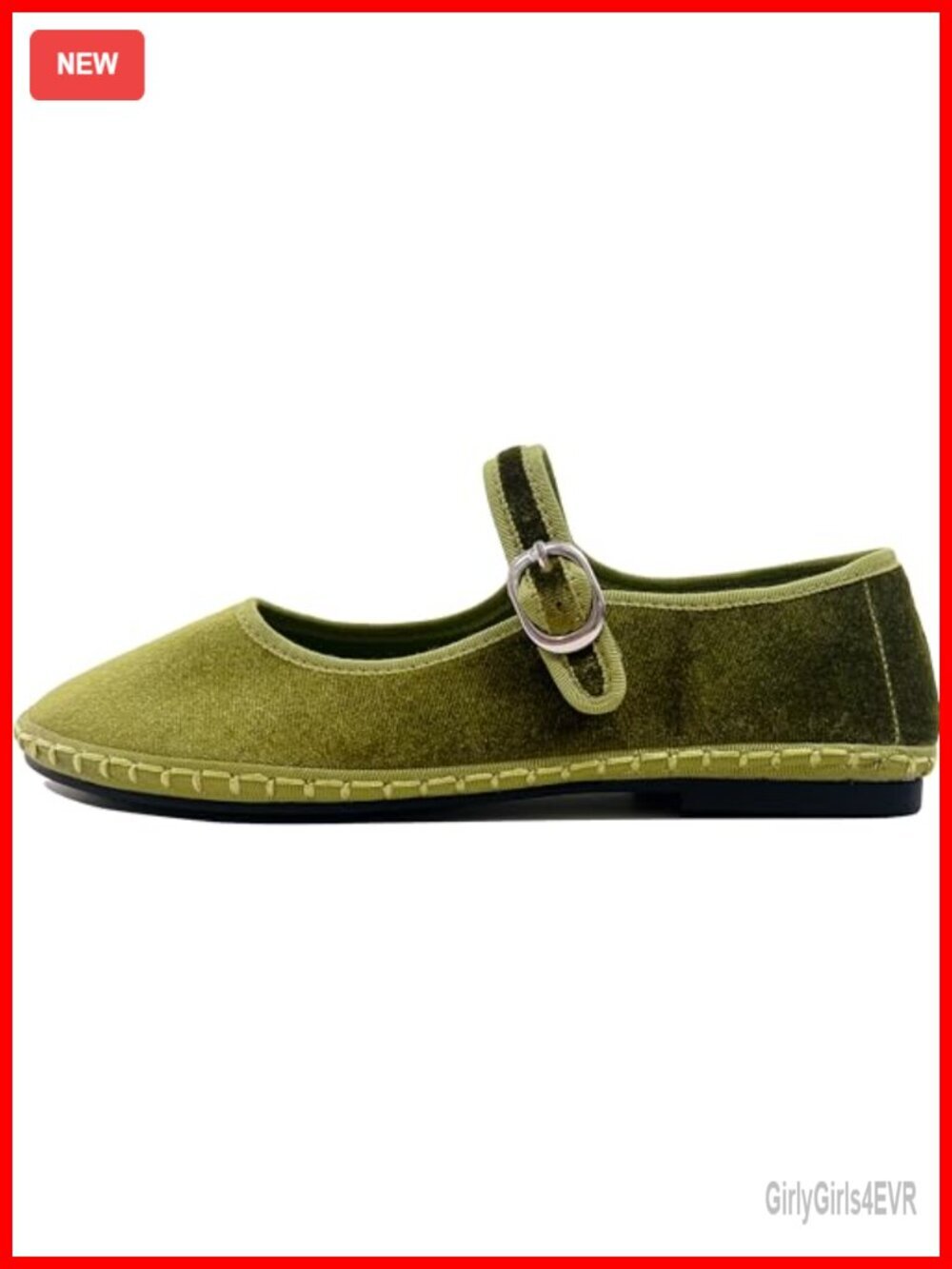 Velvet Mary Jane Ballet Flats with Silver Buckle Strap - Comfortable Slip On